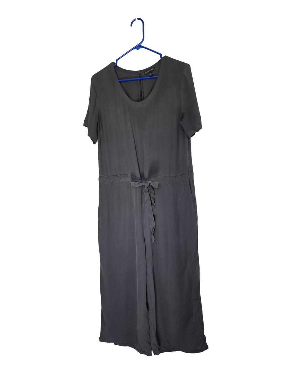 Eileen Fisher Gray Silk Jumpsuit Short Sleeve Cropped Neutral Womens Size Medium